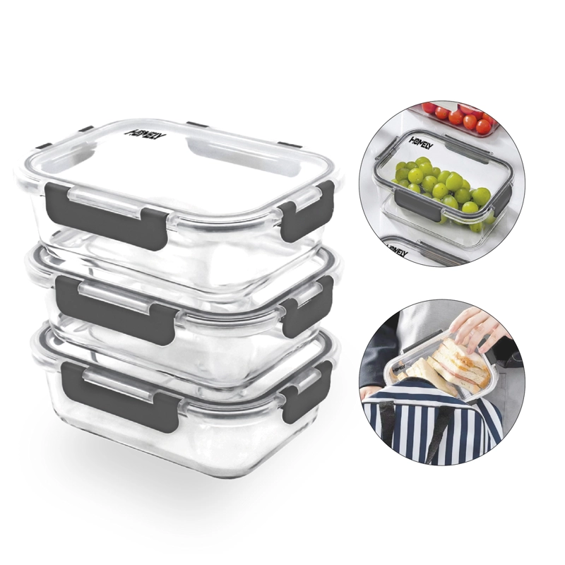 TUPPER FRASCO VIDRIO 640 ML TEMPLADO HERMETICO SET X3 HOMELY - 1