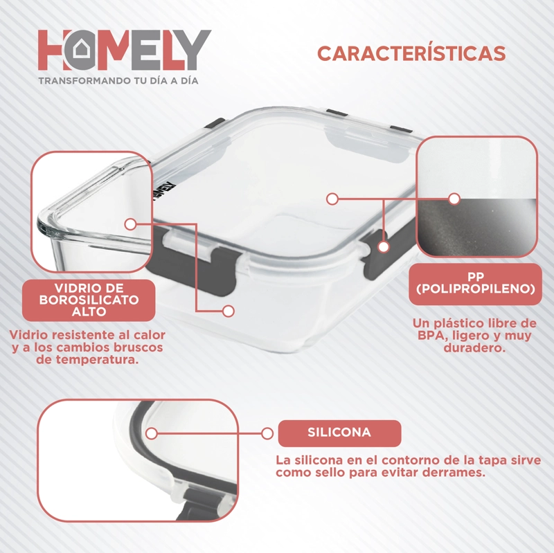 TUPPER FRASCO VIDRIO 640 ML TEMPLADO HERMETICO SET X3 HOMELY - 3