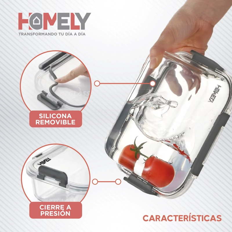 TUPPER FRASCO VIDRIO 640 ML TEMPLADO HERMETICO SET X3 HOMELY - 4