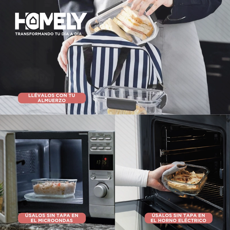 TUPPER FRASCO VIDRIO 640 ML TEMPLADO HERMETICO SET X3 HOMELY - 5