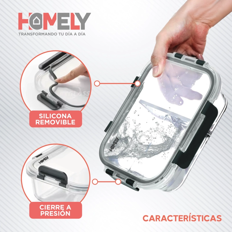 TUPPER FRASCO VIDRIO CON DIVISIONES 965 ML TEMPLADO HOMELY - 4