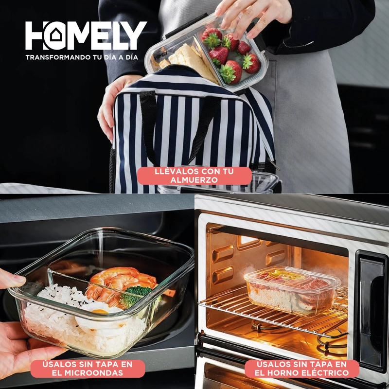TUPPER FRASCO VIDRIO CON DIVISIONES 965 ML TEMPLADO HOMELY - 5