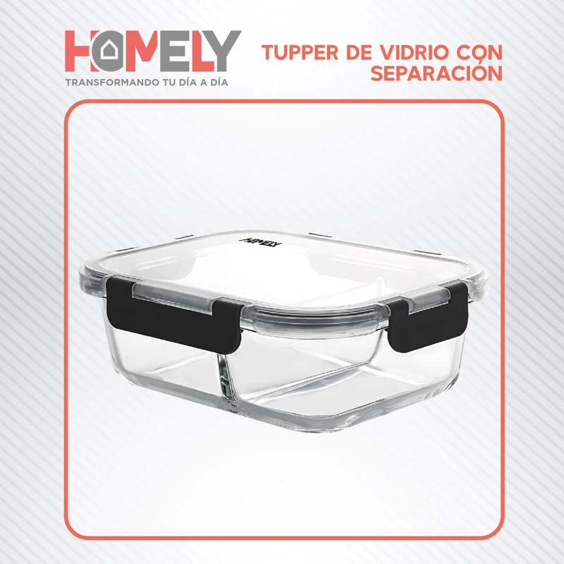 TUPPER FRASCO VIDRIO CON DIVISIONES 965 ML TEMPLADO HOMELY - 9