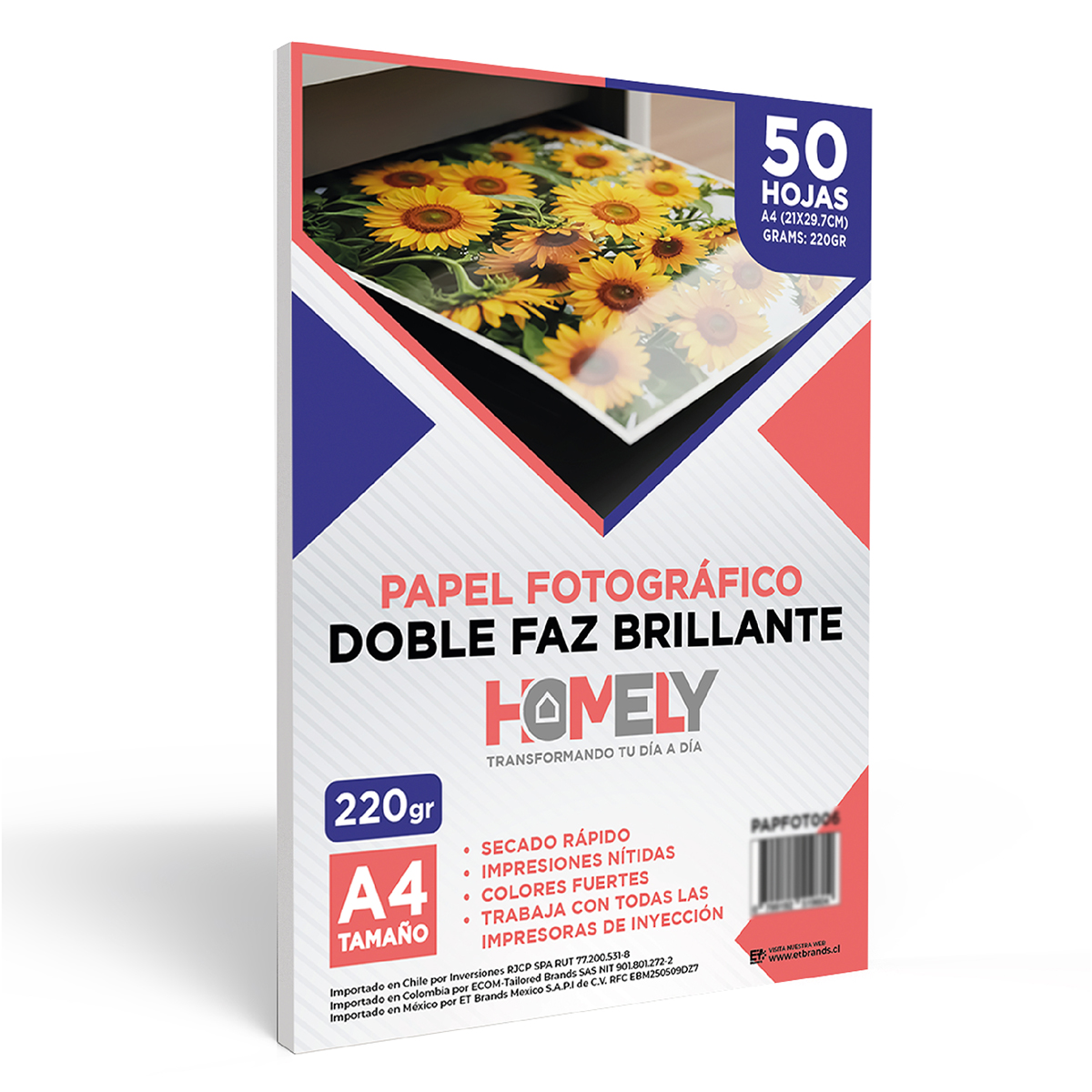 PAPEL FOTOGRAFICO DOBLE FAZ BRILLANTE A4 220GR HOMELY 50HJS - 1