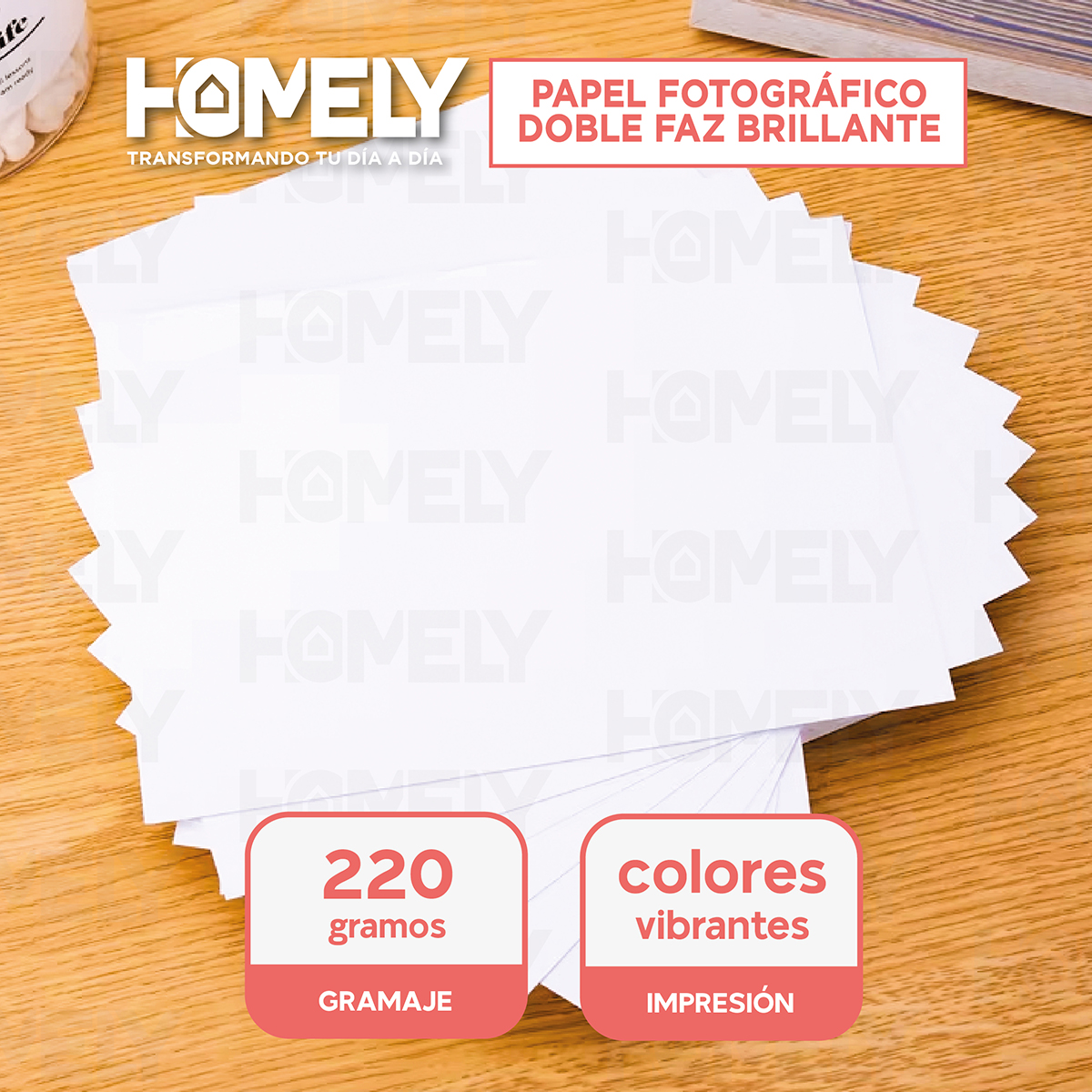 PAPEL FOTOGRAFICO DOBLE FAZ BRILLANTE A4 220GR HOMELY 50HJS - 2