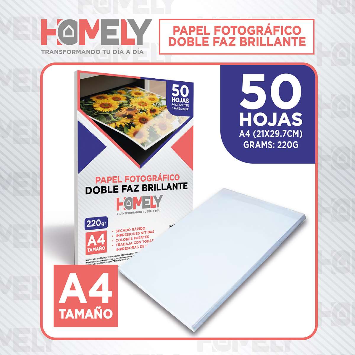 PAPEL FOTOGRAFICO DOBLE FAZ BRILLANTE A4 220GR HOMELY 50HJS - 9