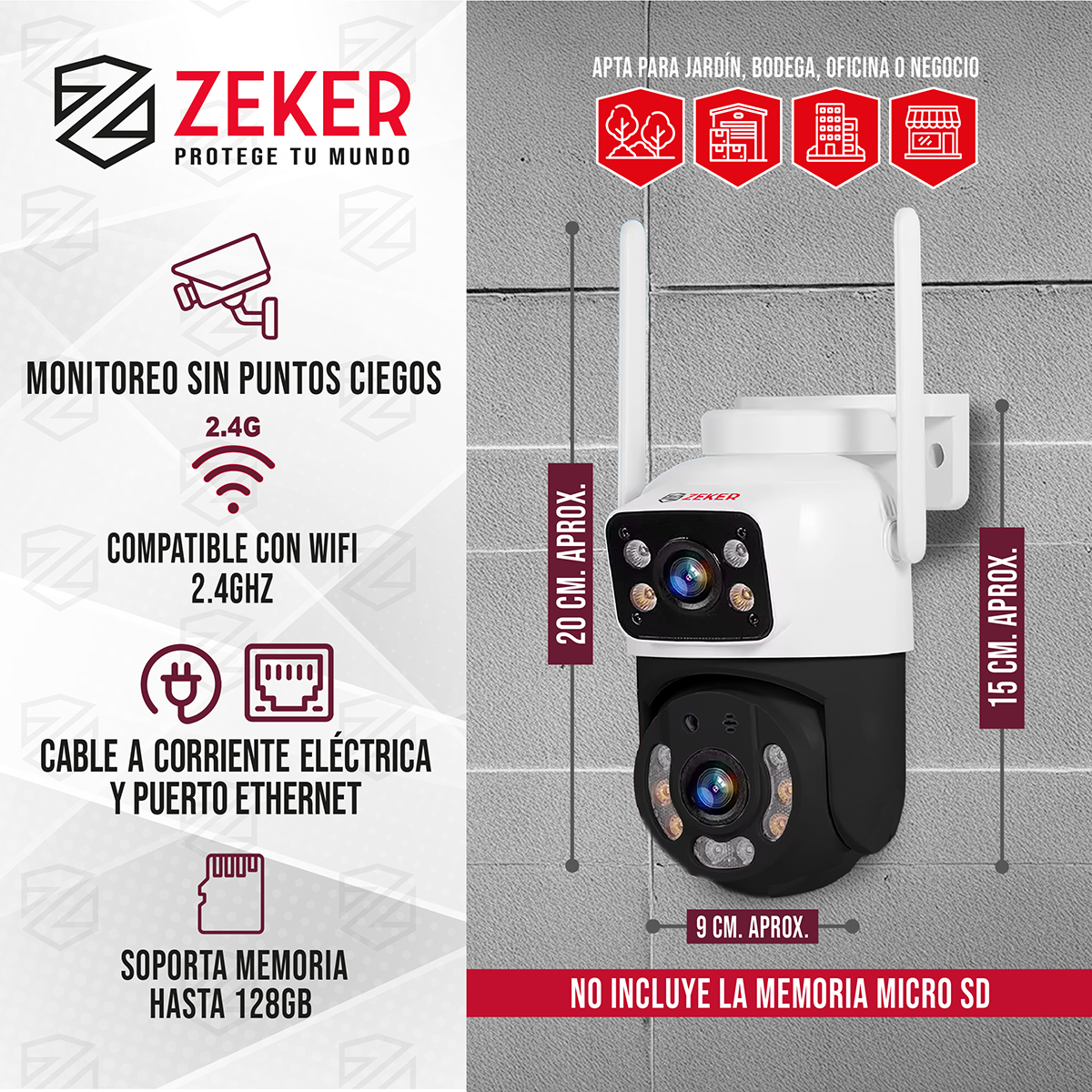 CAMARA DE SEGURIDAD 2.4G ZEKER DOBLE 6MP EXTERIOR IMPERMEABL - 2