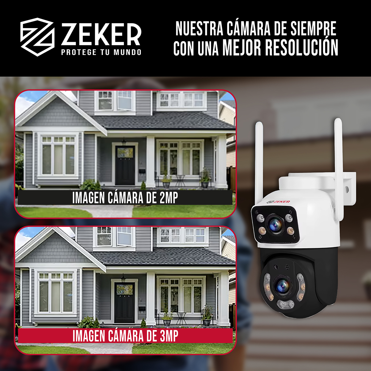 CAMARA DE SEGURIDAD 2.4G ZEKER DOBLE 6MP EXTERIOR IMPERMEABL - 9