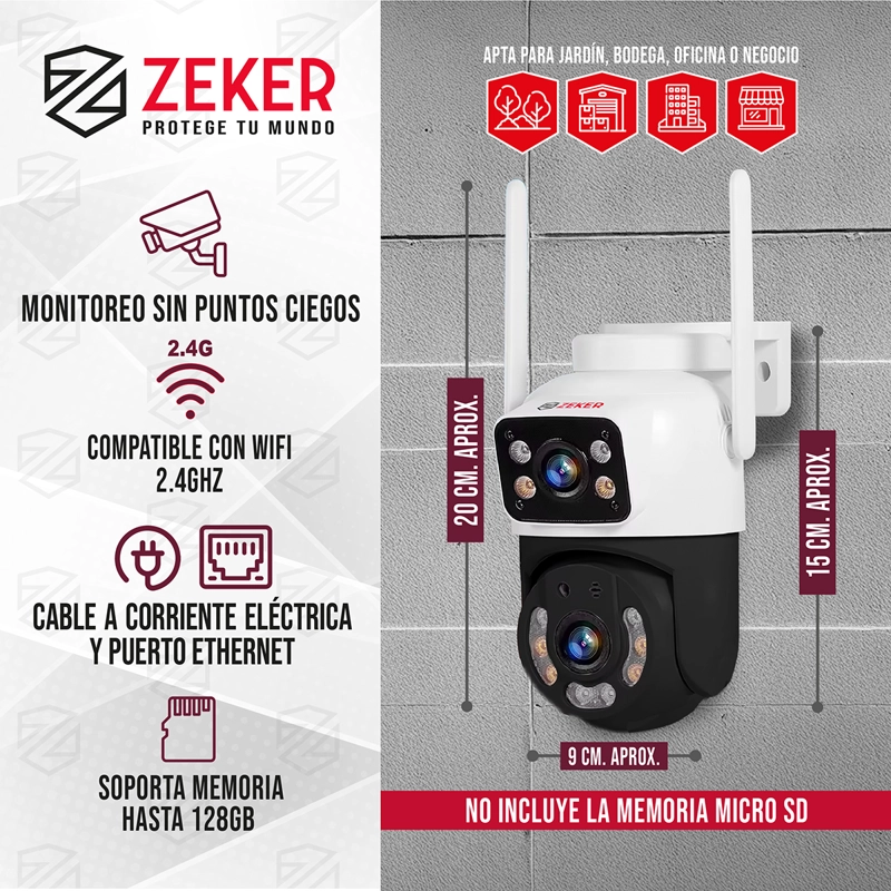 PACK X2 CAMARA DE SEGURIDAD 2.4G ZEKER DOBLE 3MP IMPERMEABLE - 2