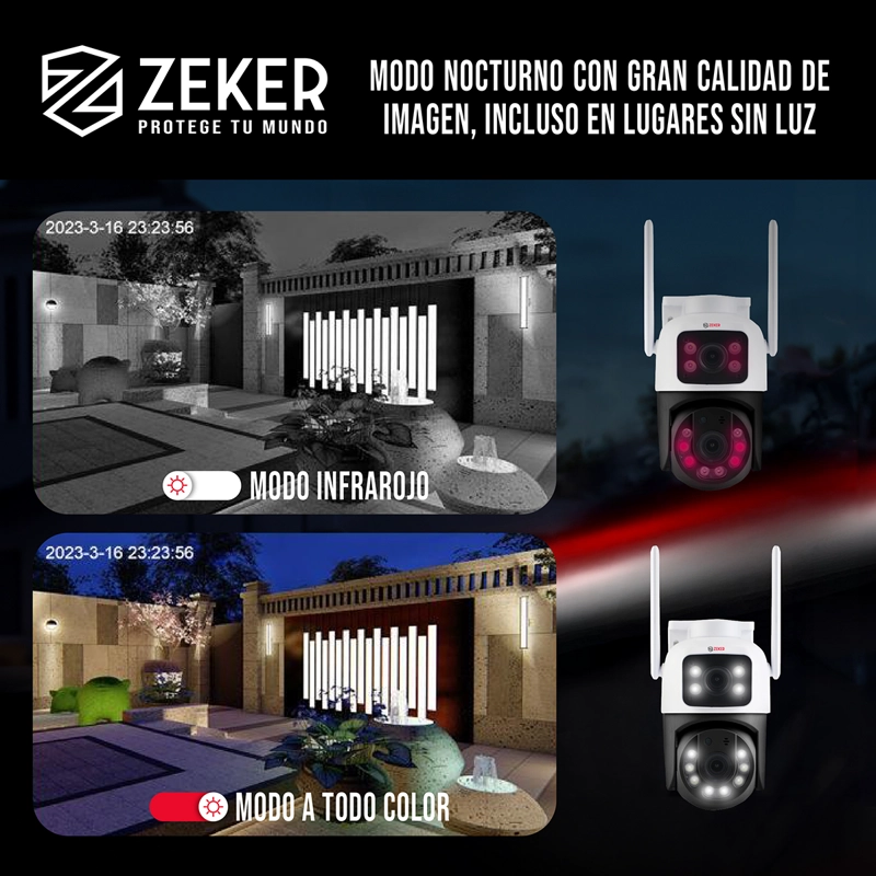 PACK X3 CAMARA DE SEGURIDAD 2.4G ZEKER DOBLE 6MP IMPERMEABLE - 4
