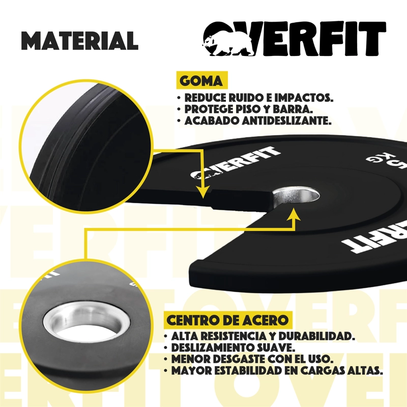 DISCO PESA OLIMPICA GOMA OVERFIT 5KG ANTIDESLIZANTE - 3