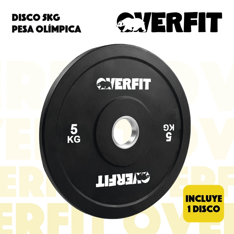 DISCO PESA OLIMPICA GOMA OVERFIT 5KG ANTIDESLIZANTE - 6