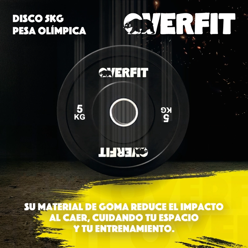 DISCO PESA OLIMPICA GOMA OVERFIT 5KG ANTIDESLIZANTE - 7