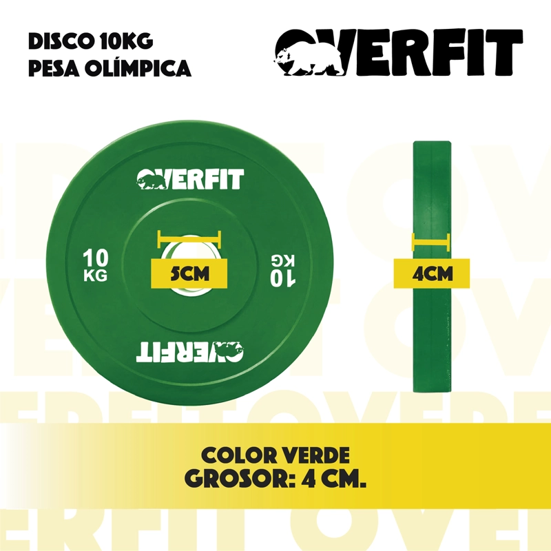 DISCO PESA OLIMPICA GOMA OVERFIT 10KG ANTIDESLIZANTE - 2