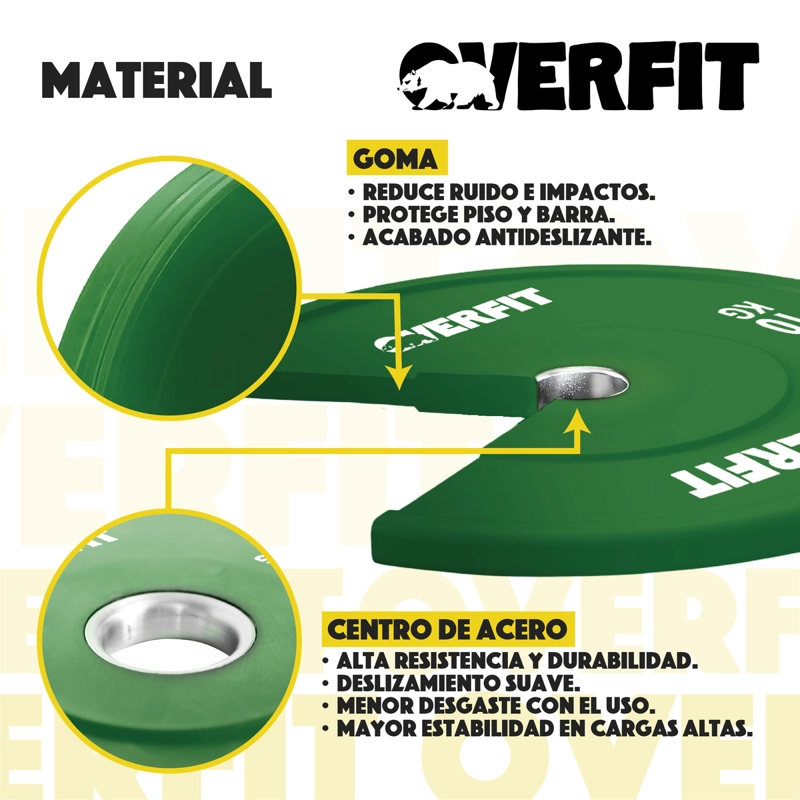 DISCO PESA OLIMPICA GOMA OVERFIT 10KG ANTIDESLIZANTE - 3