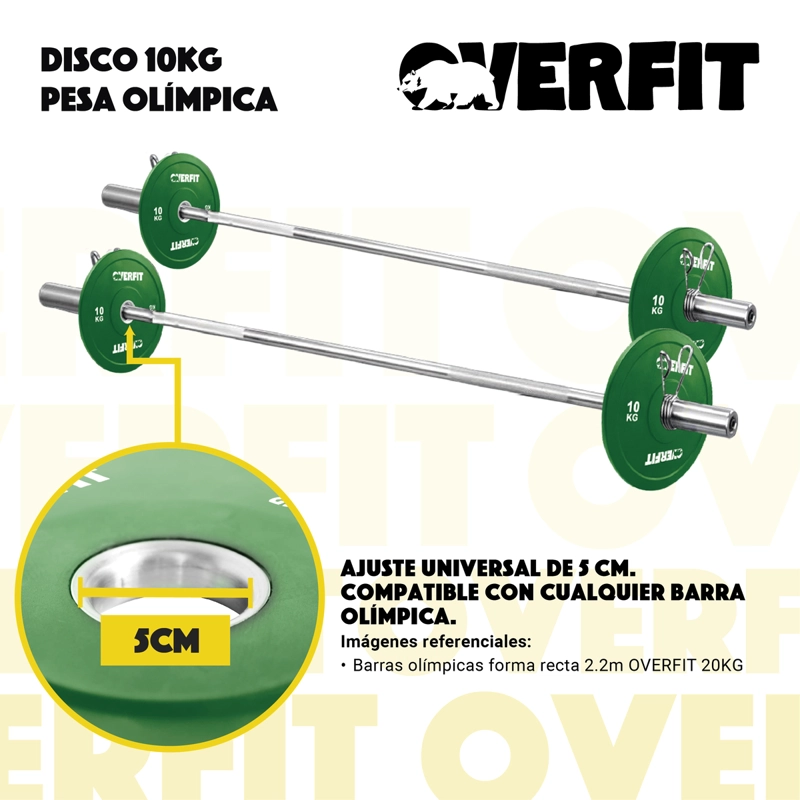 DISCO PESA OLIMPICA GOMA OVERFIT 10KG ANTIDESLIZANTE - 5