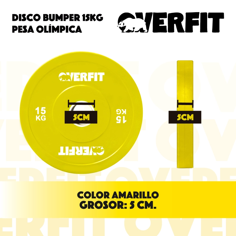 DISCO PESA OLIMPICA GOMA OVERFIT 15KG ANTIDESLIZANTE - 2