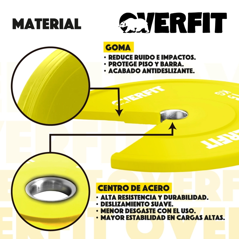 DISCO PESA OLIMPICA GOMA OVERFIT 15KG ANTIDESLIZANTE - 3