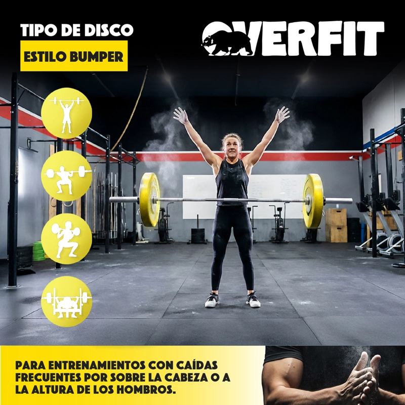 DISCO PESA OLIMPICA GOMA OVERFIT 15KG ANTIDESLIZANTE - 4