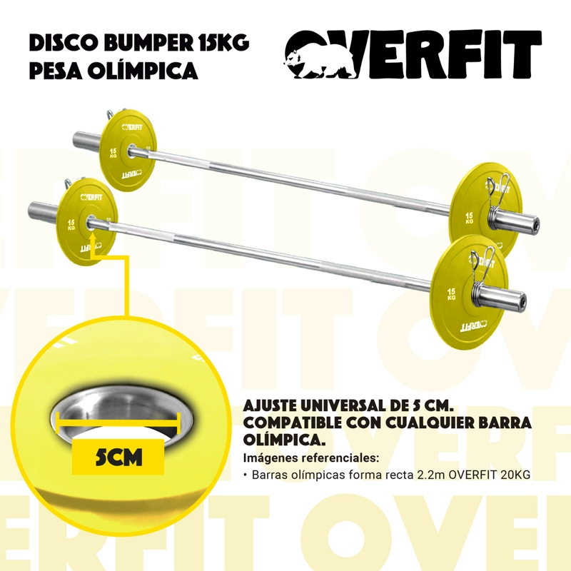 DISCO PESA OLIMPICA GOMA OVERFIT 15KG ANTIDESLIZANTE - 5