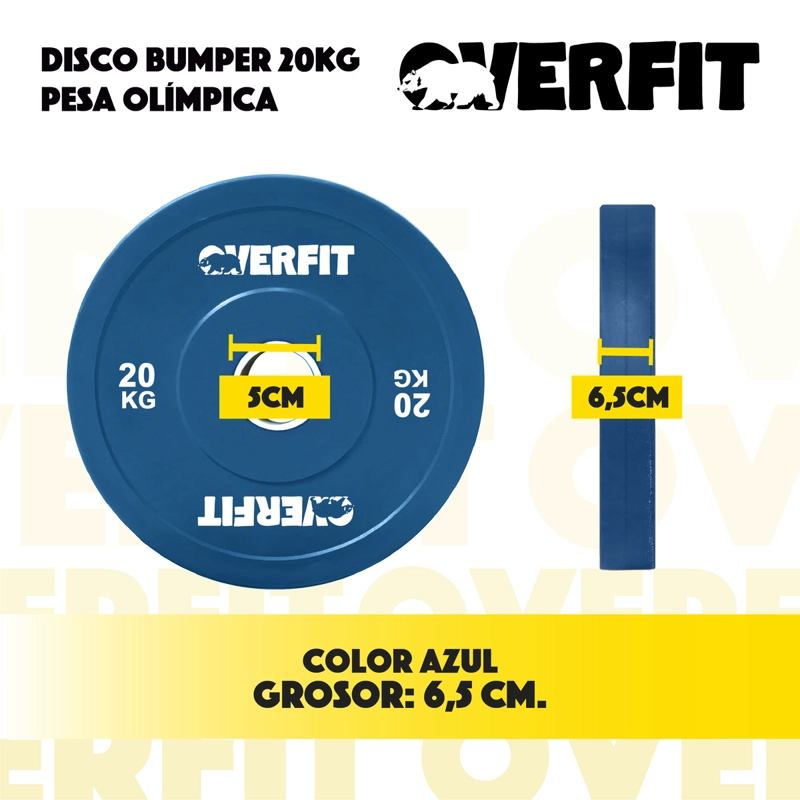 DISCO PESA OLIMPICA GOMA OVERFIT 20KG ANTIDESLIZANTE - 2