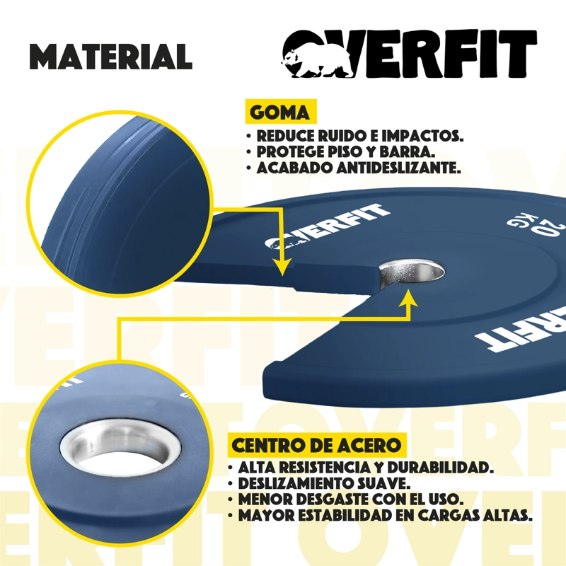 DISCO PESA OLIMPICA GOMA OVERFIT 20KG ANTIDESLIZANTE - 3