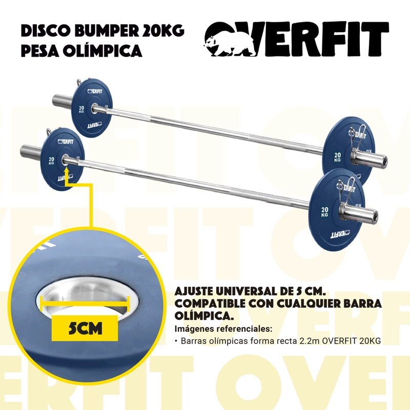 DISCO PESA OLIMPICA GOMA OVERFIT 20KG ANTIDESLIZANTE - 5