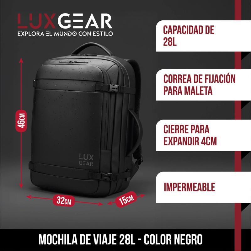 MOCHILA DE VIAJE 900D LUXGEAR NOTEBOOK CABINA 28 LITROS - 2