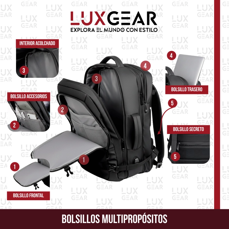 MOCHILA DE VIAJE 900D LUXGEAR NOTEBOOK CABINA 28 LITROS - 5