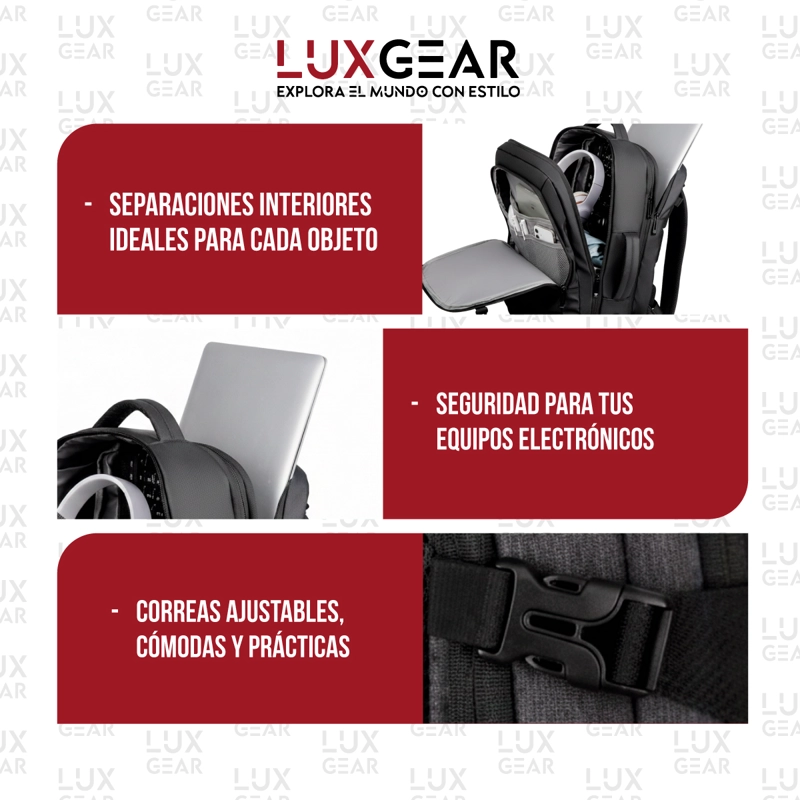 MOCHILA DE VIAJE 900D LUXGEAR NOTEBOOK CABINA 28 LITROS - 8