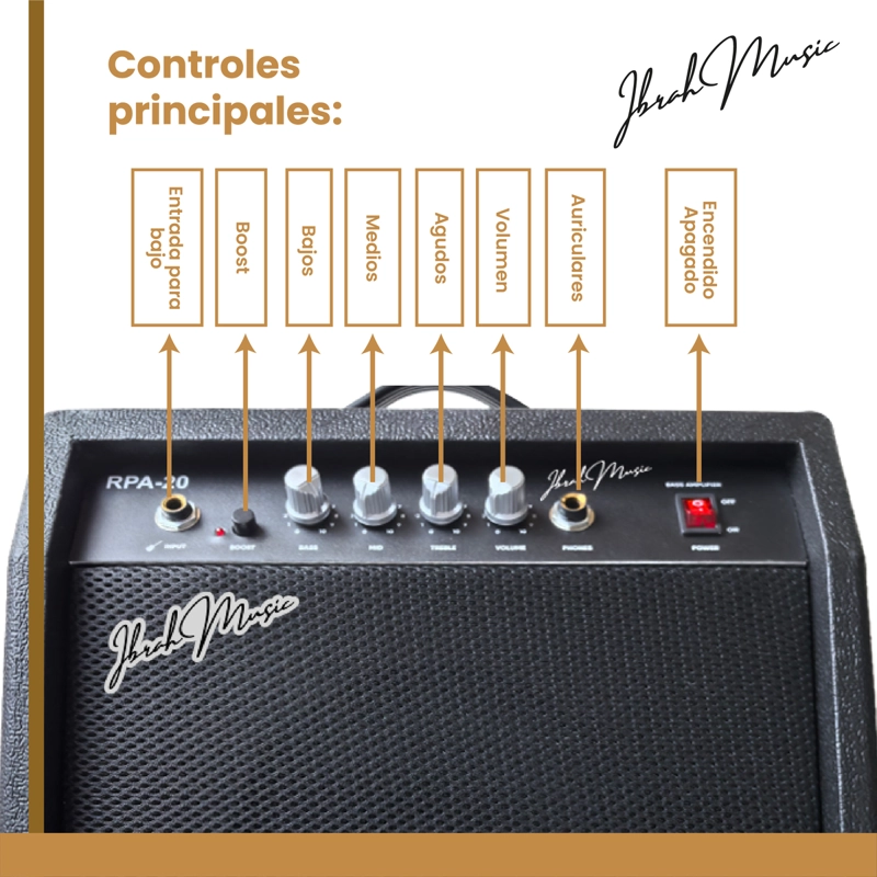 AMPLIFICADOR BAJO ELECTRICO IBRAH MUSIC 20W RPA-20 + BOOST - 3