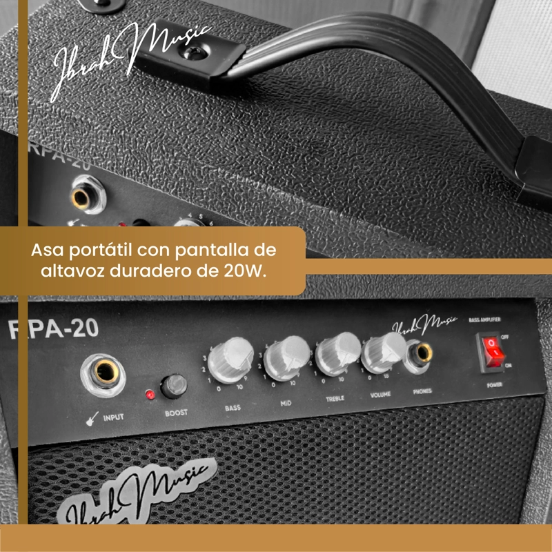 AMPLIFICADOR BAJO ELECTRICO IBRAH MUSIC 20W RPA-20 + BOOST - 4