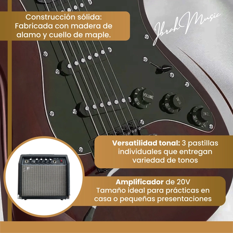 GUITARRA ELECTRICA STRATOCASTER IBRAH + AMPLIF + ACCESORIOS - 3