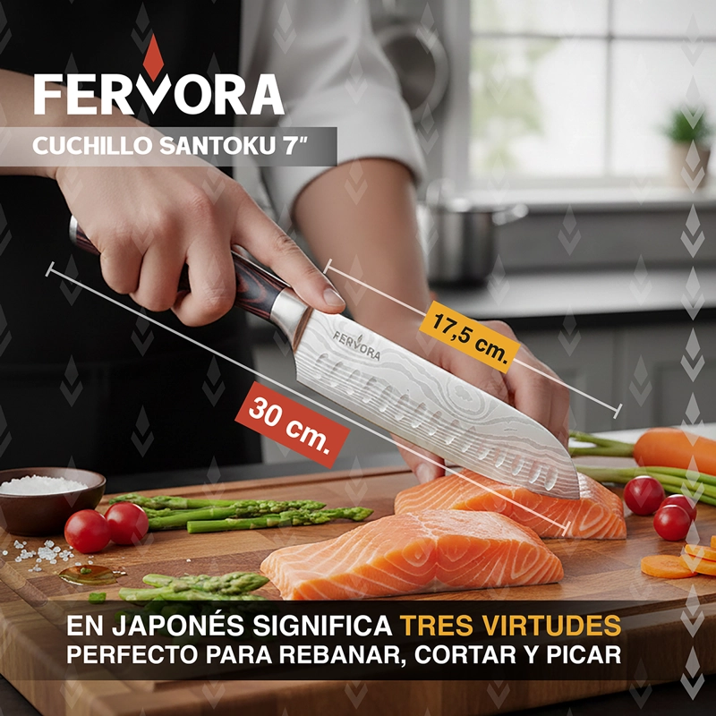 CUCHILLO SANTOKU 18 CM FERVORA PROFESIONAL ACERO 3CR13 JAPON - 2