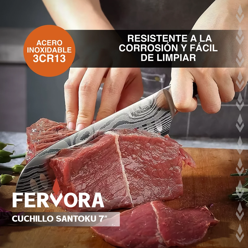 CUCHILLO SANTOKU 18 CM FERVORA PROFESIONAL ACERO 3CR13 JAPON - 3