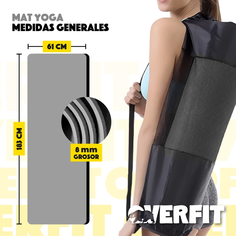 MAT YOGA TPE OVERFIT 183X61CM 8MM BICOLOR NEGRO LINEAS - 2
