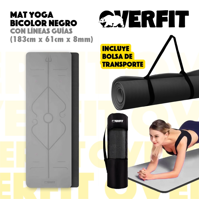 MAT YOGA TPE OVERFIT 183X61CM 8MM BICOLOR NEGRO LINEAS - 5