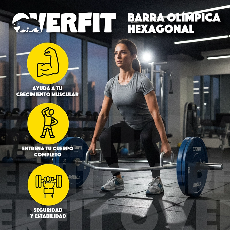 BARRA OLIMPICA HEXAGONAL 23KG OVERFIT ACERO PESO MUERTO - 3