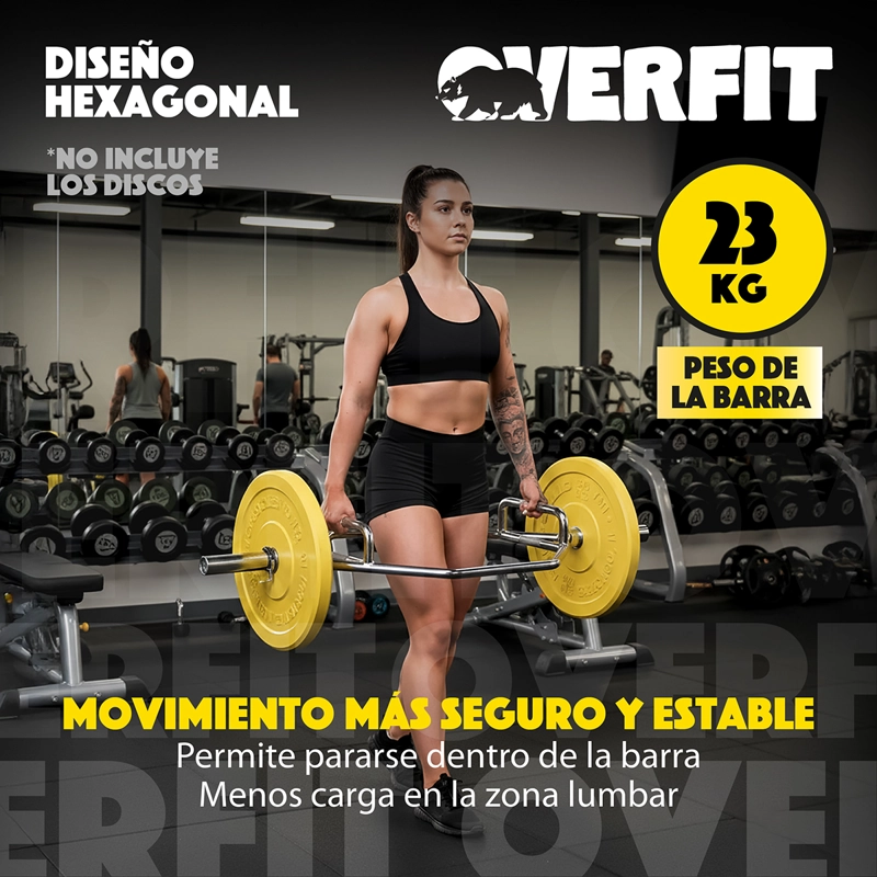 BARRA OLIMPICA HEXAGONAL 23KG OVERFIT ACERO PESO MUERTO - 4