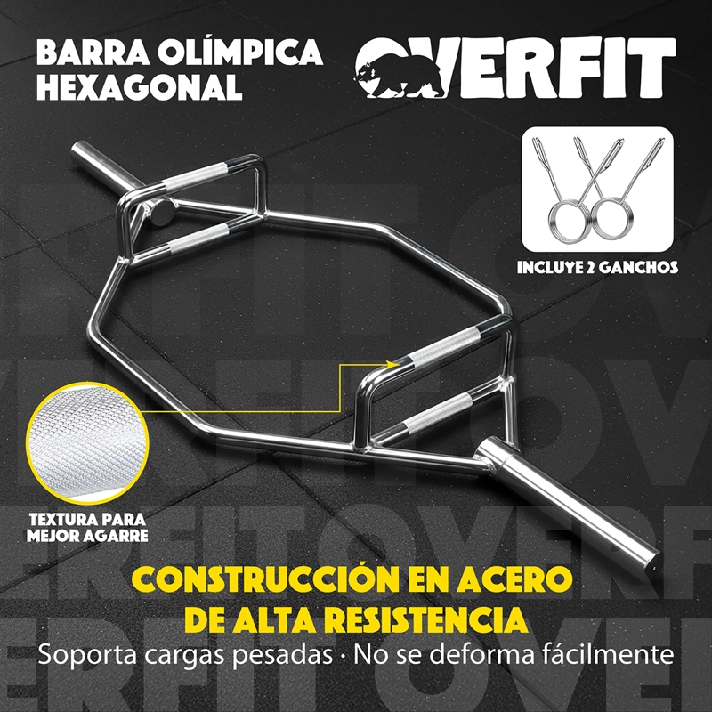 BARRA OLIMPICA HEXAGONAL 23KG OVERFIT ACERO PESO MUERTO - 5