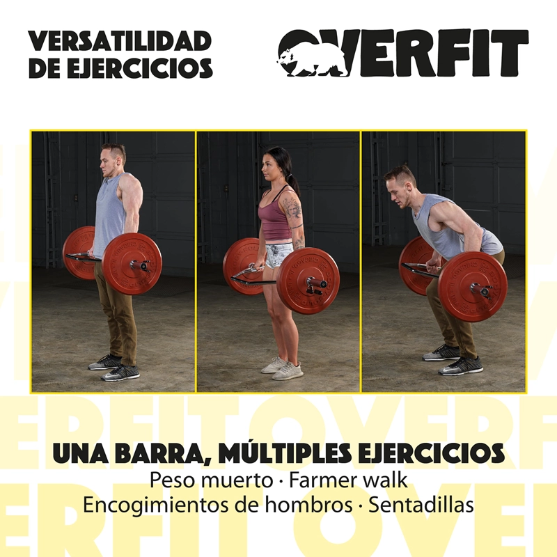 BARRA OLIMPICA HEXAGONAL 23KG OVERFIT ACERO PESO MUERTO - 9