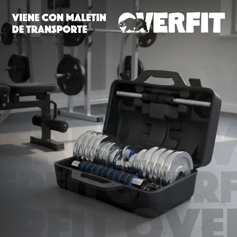 MANCUERNAS CROMADAS 30KG AJUSTABLES + BARRA UNIBLES OVERFIT - 7
