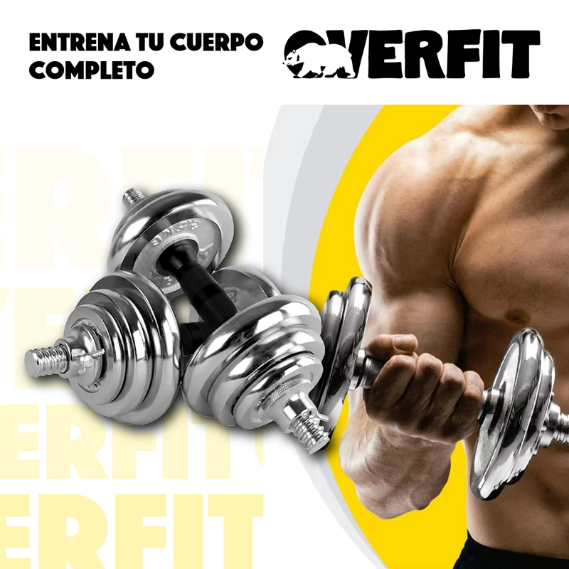 MANCUERNAS CROMADAS 30KG AJUSTABLES + BARRA UNIBLES OVERFIT - 8