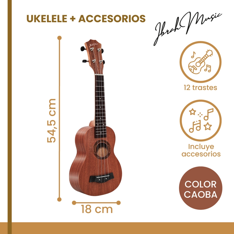 UKELELE CAOBA SOPRANO CONCIERTO IBRAH MUSIC + ACCESORIOS - 2