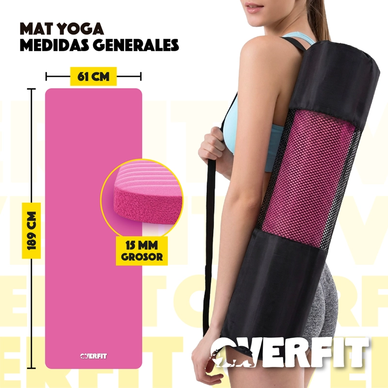 MAT YOGA NBR OVERFIT 189X61CM 15MM ROSADO ANTIDESLIZANTE - 2
