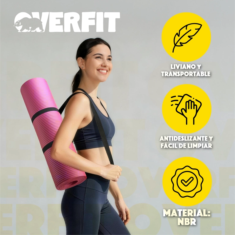 MAT YOGA NBR OVERFIT 189X61CM 15MM ROSADO ANTIDESLIZANTE - 3