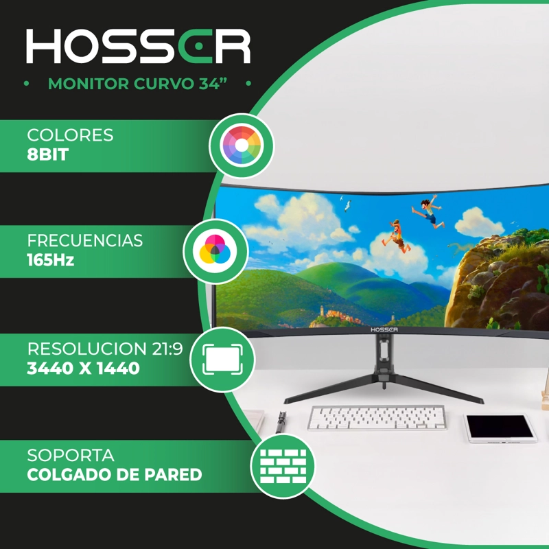 MONITOR PC GAMER CURVO 34' ULTRAWIDE HOSSER 165HZ GAMING 1MS - 2
