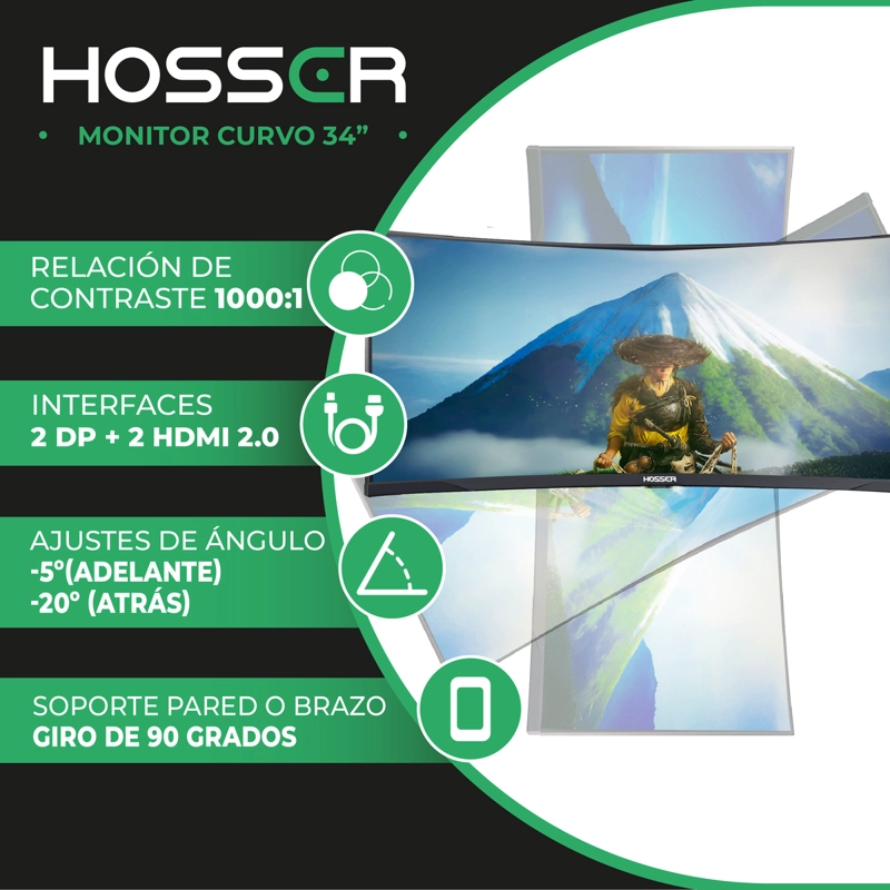MONITOR PC GAMER CURVO 34' ULTRAWIDE HOSSER 165HZ GAMING 1MS - 3