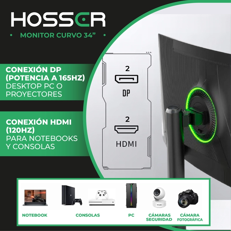MONITOR PC GAMER CURVO 34' ULTRAWIDE HOSSER 165HZ GAMING 1MS - 4