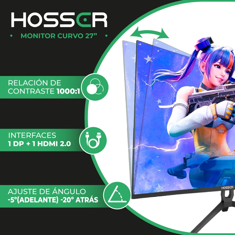 MONITOR GAMER CURVO 27' HOSSER FHD 165HZ GAMING FREESYNC 1MS - 3